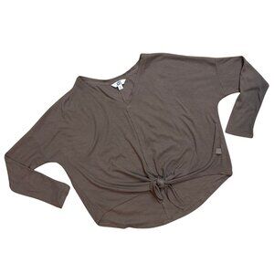 JoyLab Women's Long Sleeve Brown Waffle Tie Front Cropped Long Sleeve